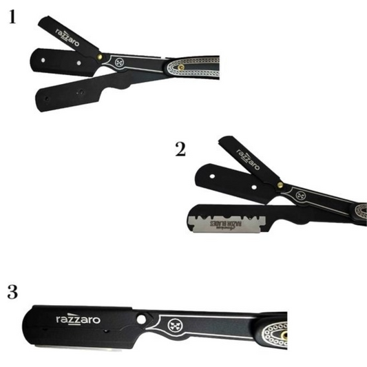Razzaro Straight Razor Premium Black / Silver + 100 American Razor Blades