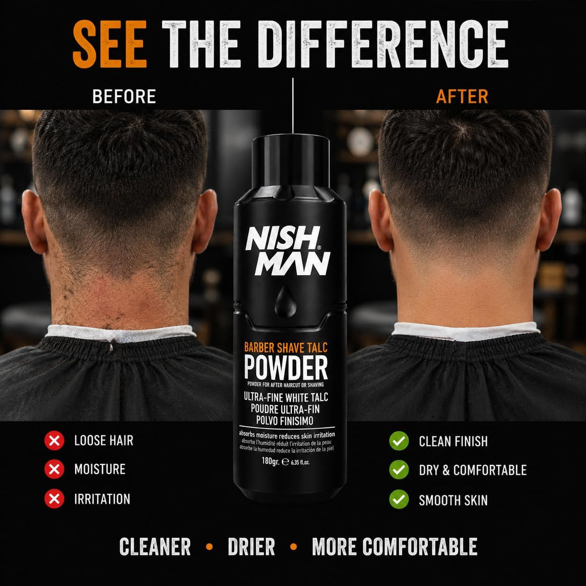 Nish Man Barber Shave Talc Poudre 180g