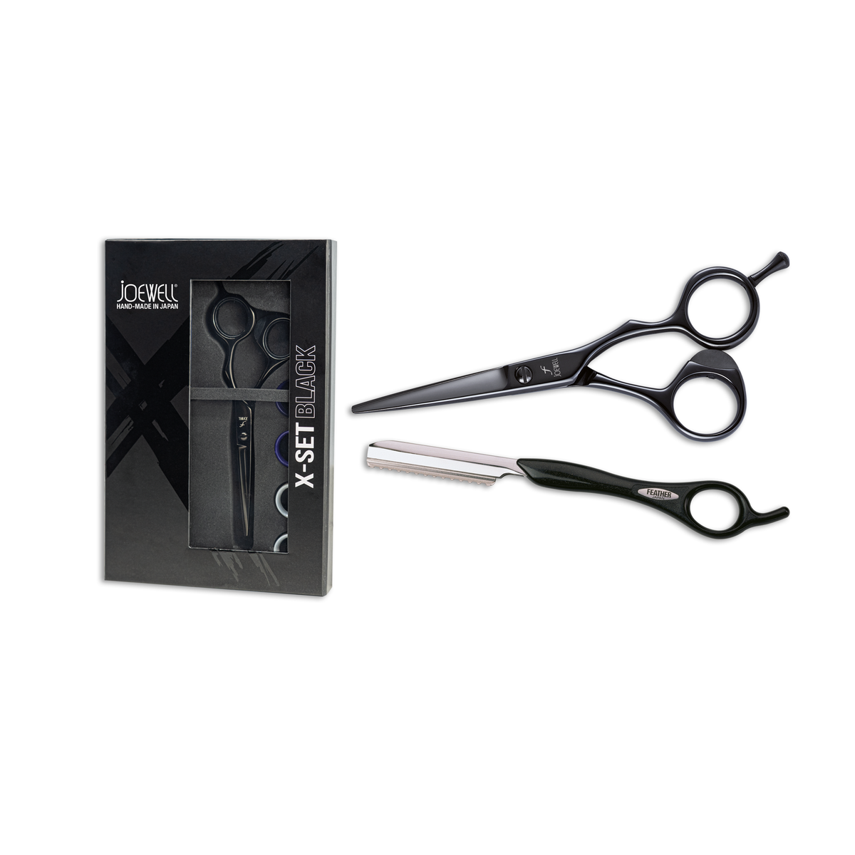 Joewell X 575 (Ciseaux de coiffure 5,75") incl. rasoir Feather noir