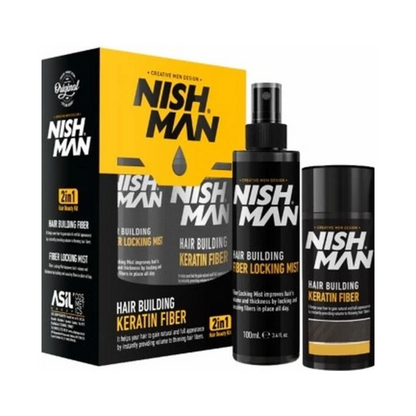 Nish Man Hair Building Keratin Fiber + Seal Spray Schwarz - 12 Stk.