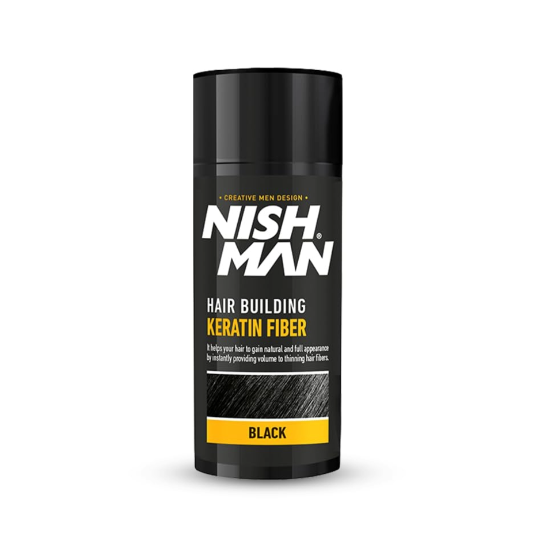 Nish Man Haaraufbauende Keratinfasern Schwarz Kit + Fixierspray
