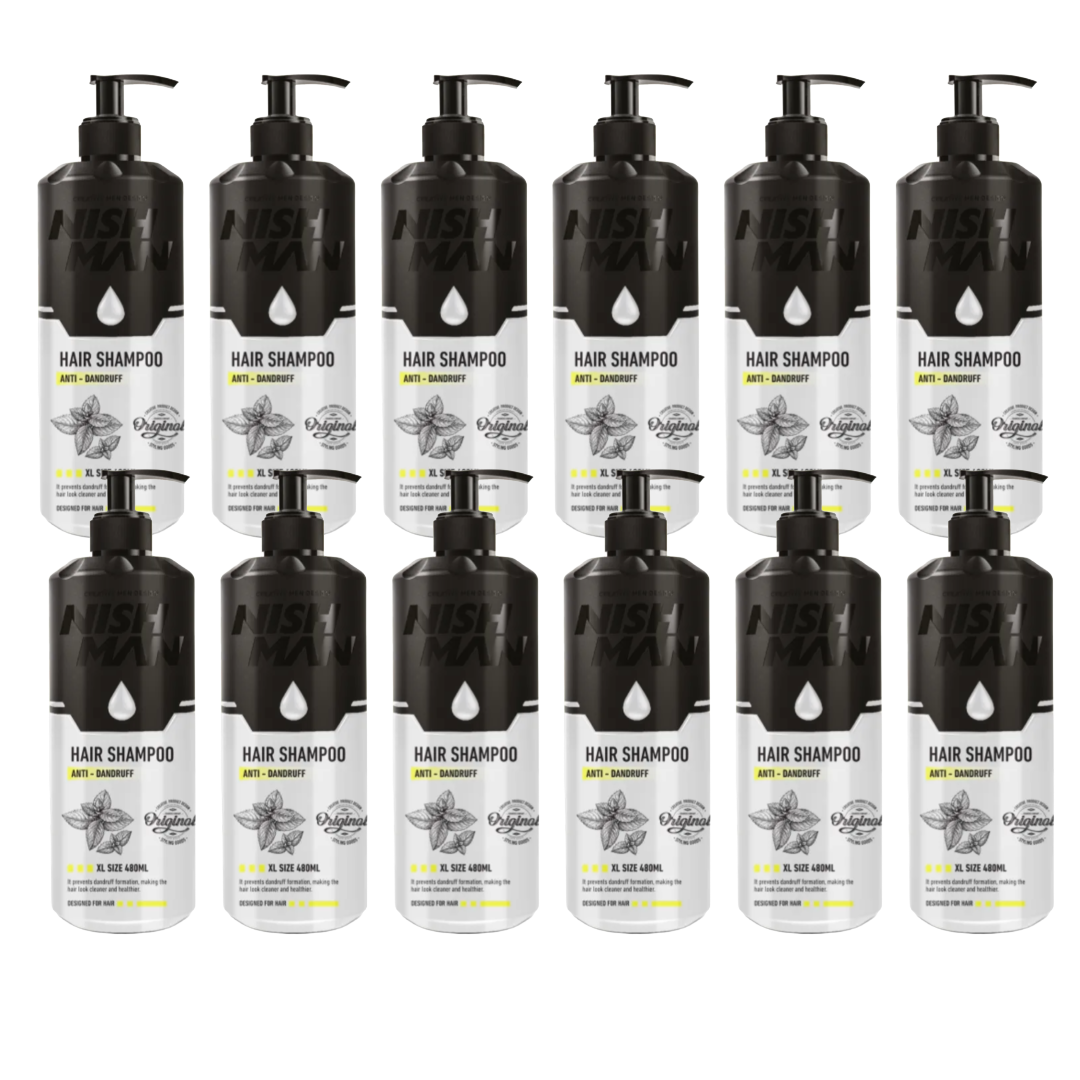 Shampooing antipelliculaire Nish Man 480 ml - 12 PC