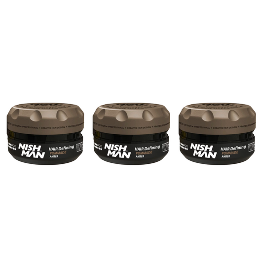 Nish Man W10 Haarstyling Wax Pomade Amber 100 ml - 3er Pack