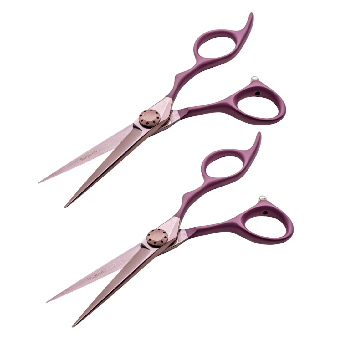 E-Kwip 2 x Burgundy Touch Hairdressing Scissors + 10 Free Hairdressing Capes