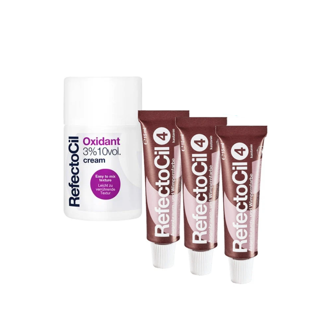 Refectocil Wimpernfarbe Nr. 4 Kastanie 3er-Pack + 3% Oxi Cream