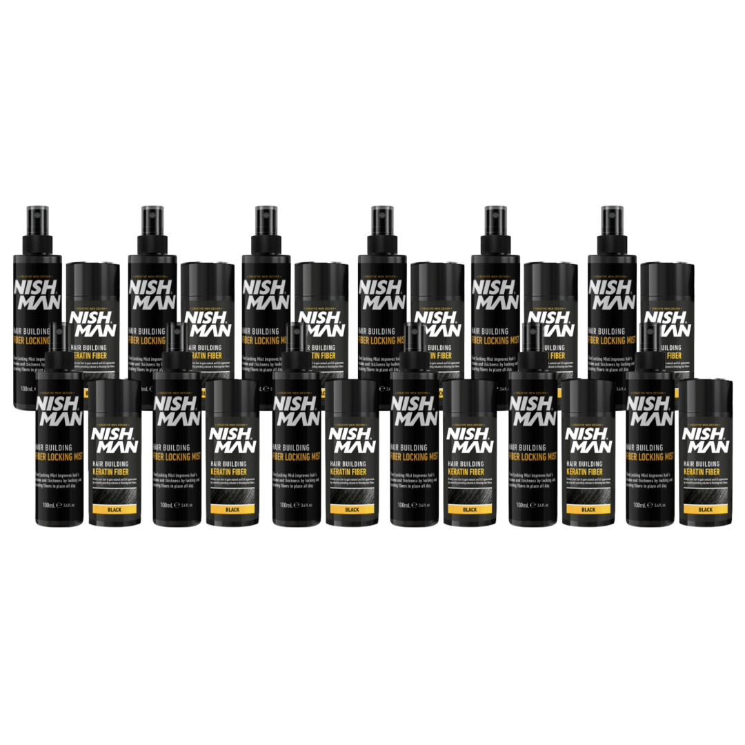 Nish Man Hair Building Keratin Fiber + Seal Spray Schwarz - 12 Stk.