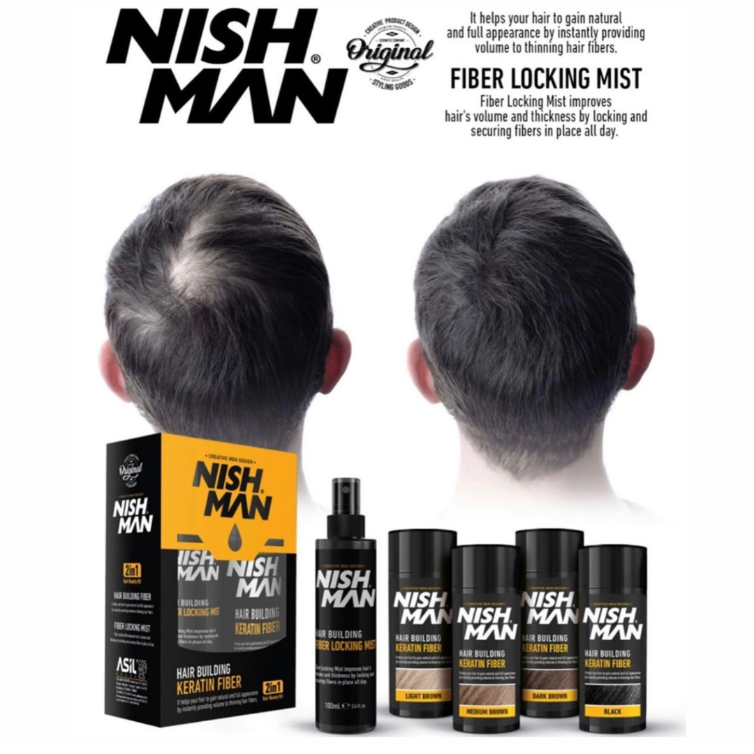 Nish Man Hair Building Keratin Fiber + Seal Spray Schwarz - 12 Stk.