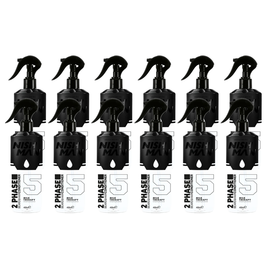 Nish Man 2 Phase Soin Démêlant Barbe et Cheveux MILK THERAPY 400ml - Lot de 12