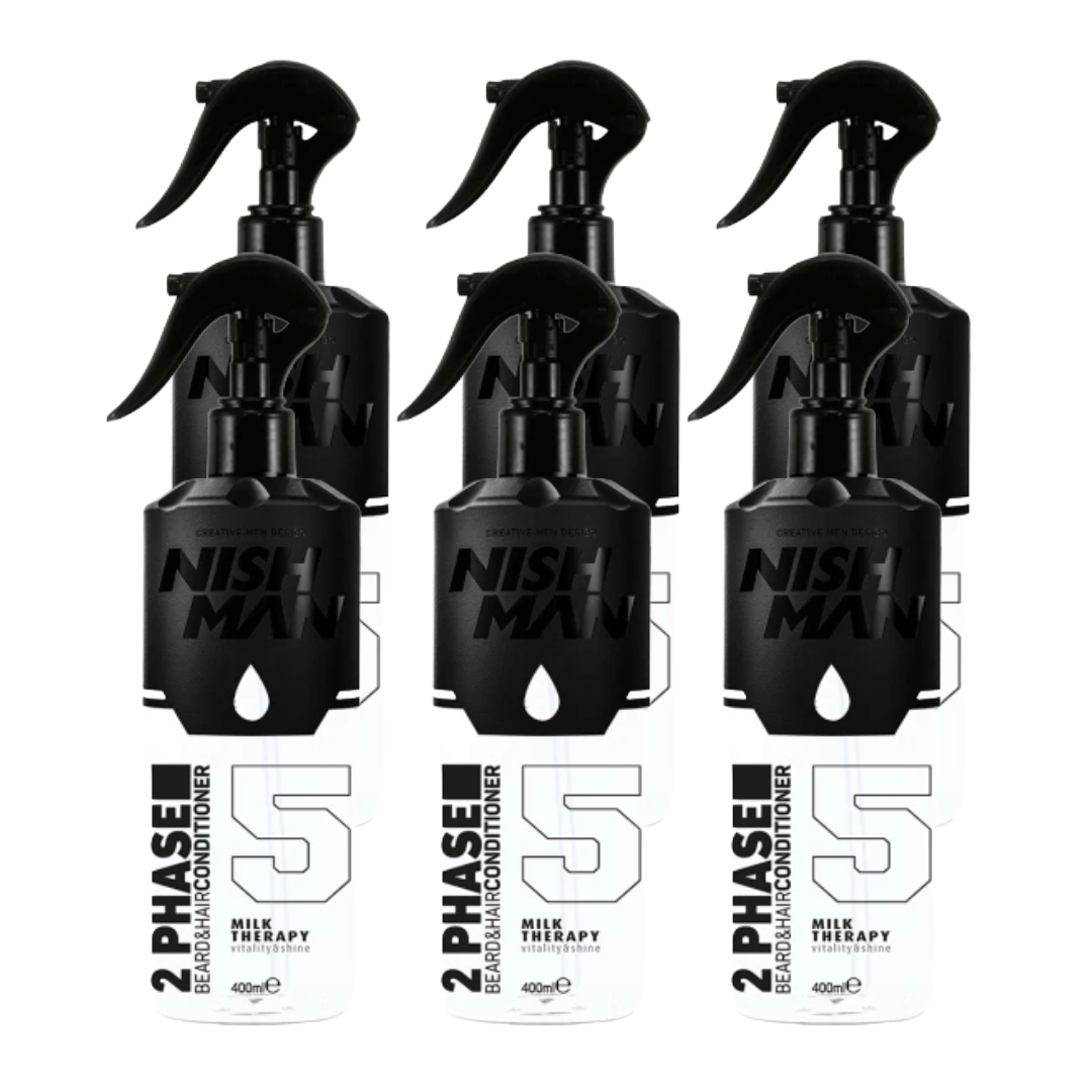 Nish Man 2 Phase Soin Cheveux & Barbe MILK THERAPY 400ml - Lot de 6
