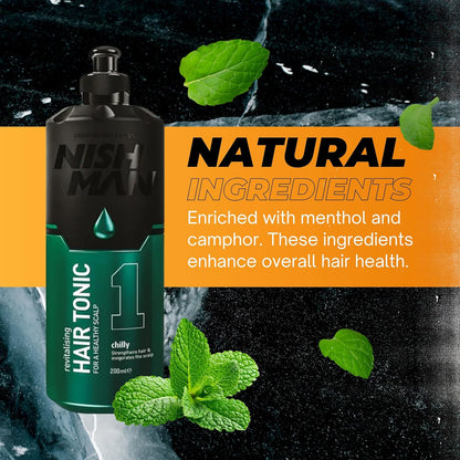 Nish Man Hair Tonic 1 Chilly 400 ml - Lot de 12