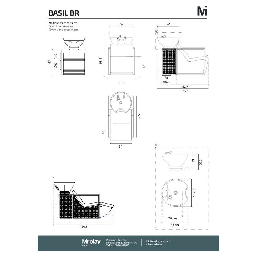 Mirplay Bac de Lavage Basil avec Vasque Blanche