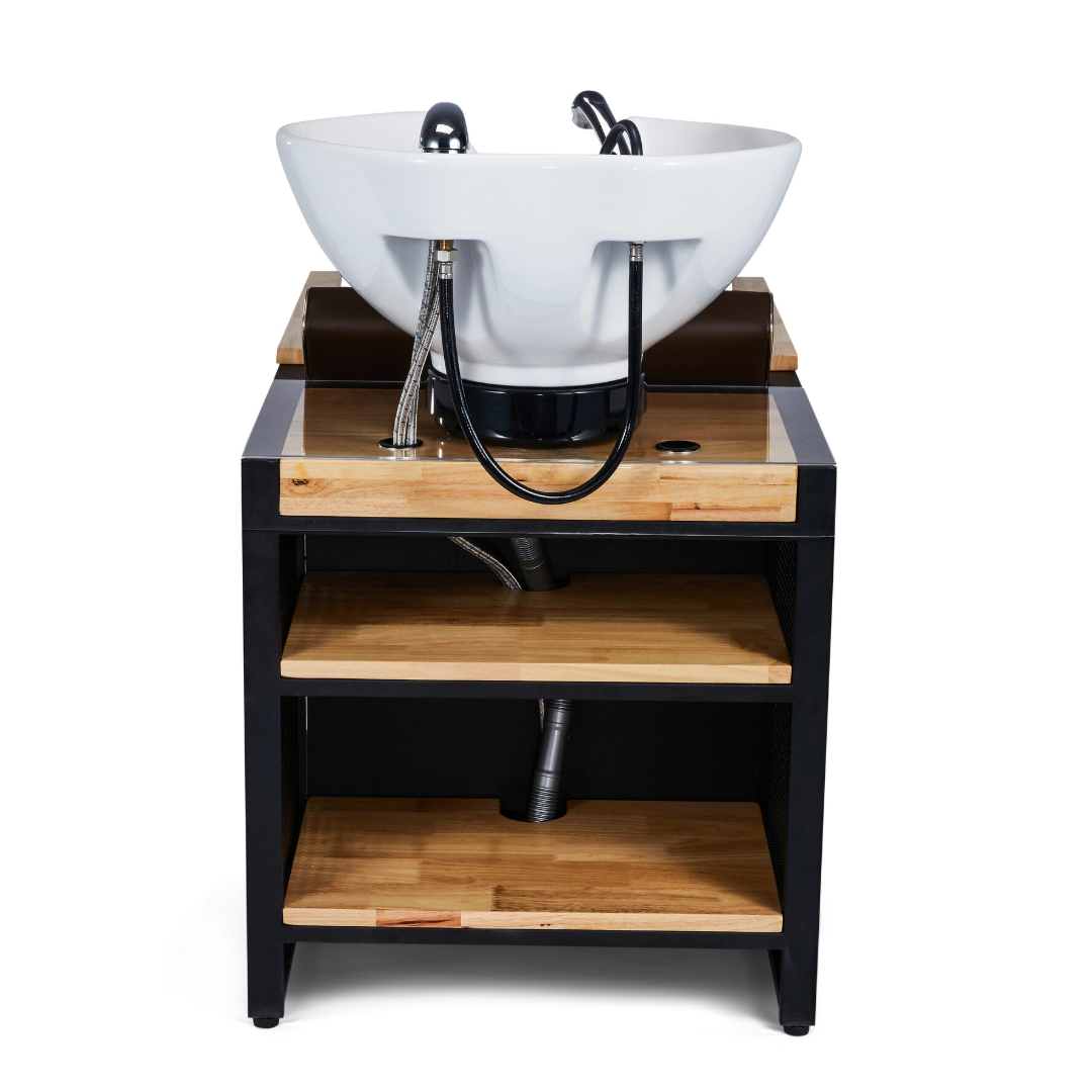 Unité de lavage Mirplay Basil NOIR/BOIS Lavabo noir - Repose-pieds électrique