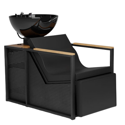 Unité de lavage Mirplay Basil NOIR/BOIS Lavabo noir - Repose-pieds électrique