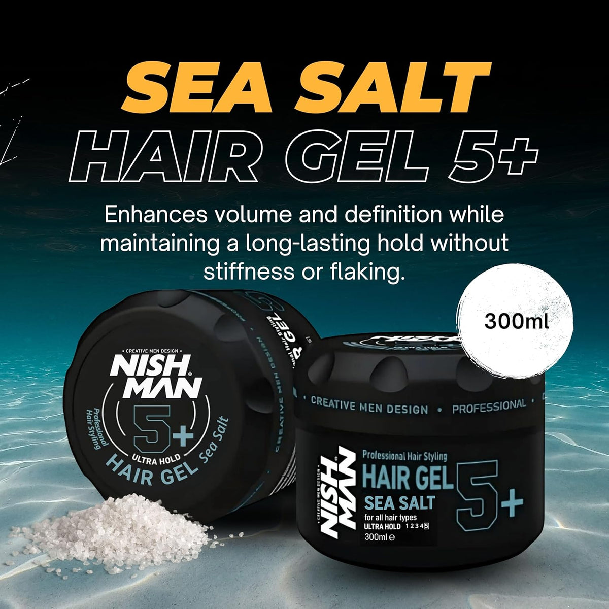 Nish Man Hair Gel 5+ Sea Salt 300ml 12-Pack