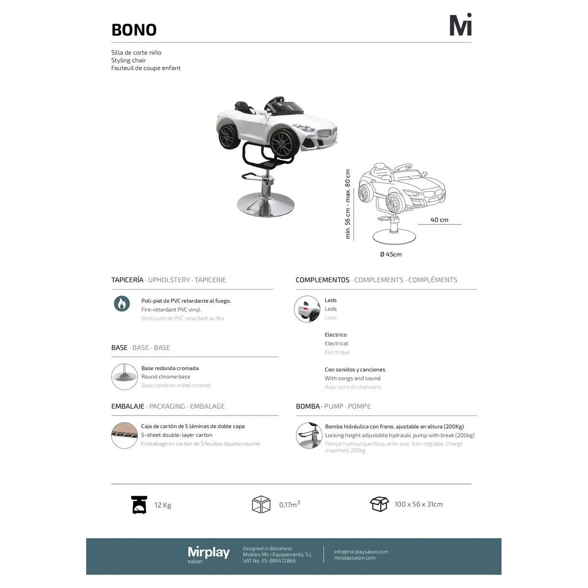 Mirplay Friseurstuhl KIDS Bono White