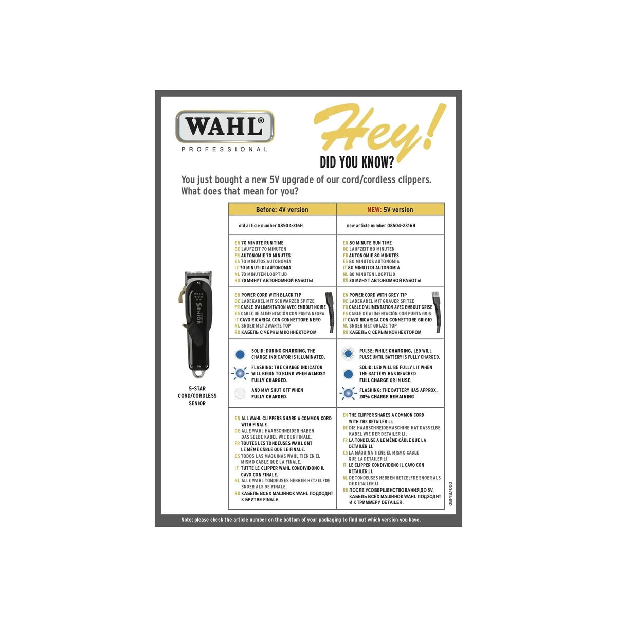 Adaptateur Wahl sans fil Super Taper/Magic Clip/Senior - 5 Volts