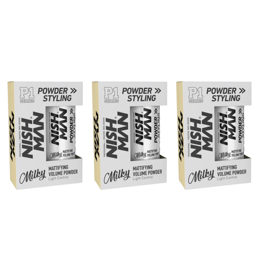 Nish Man P1 LAITEUX - Poudre Volumisante Matifiante Fixation Légère 20Gr. - Pack de 3