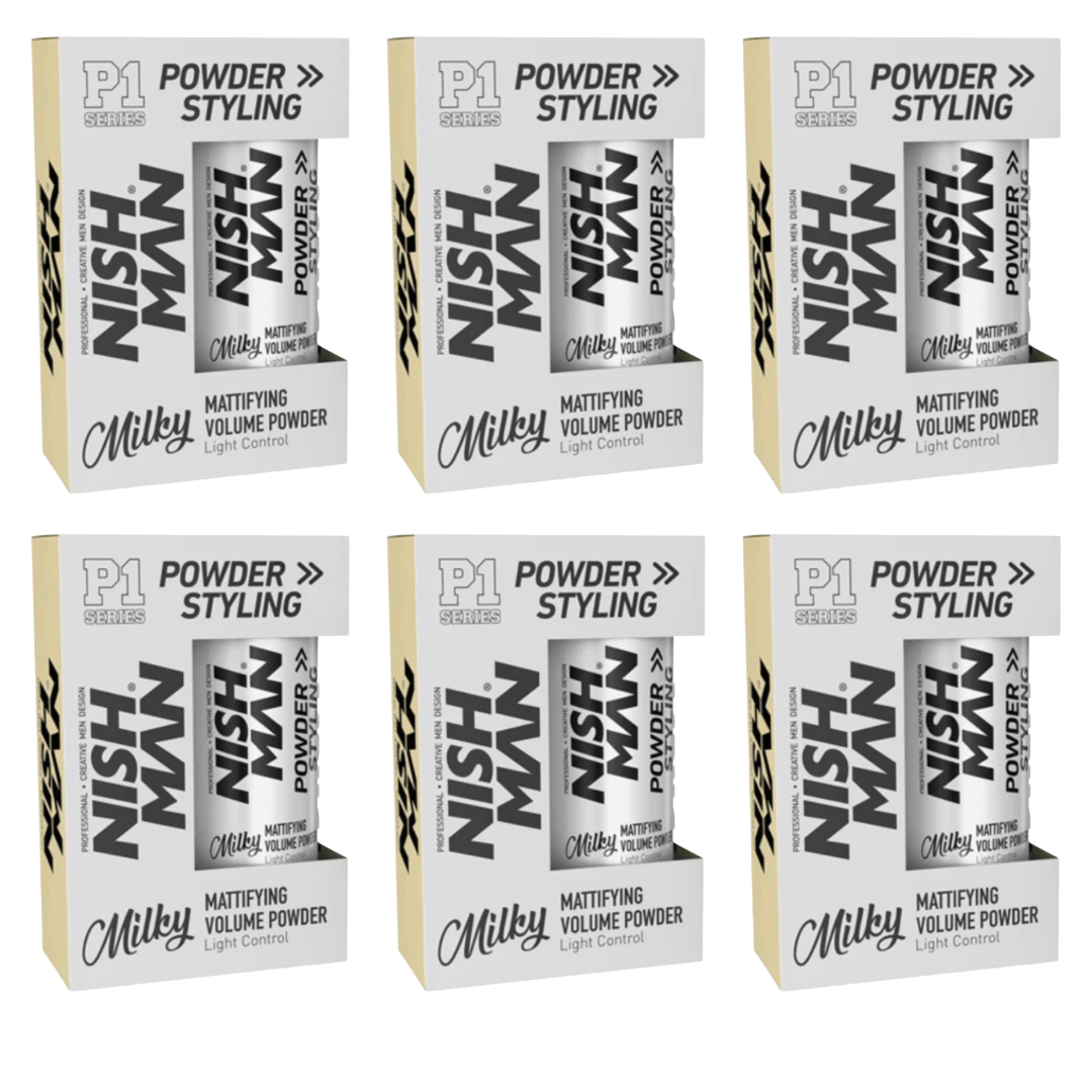 Nish Man P1 MILKY - Mattierendes Volumenpuder Leichter Halt 20Gr. - 6er-Pack