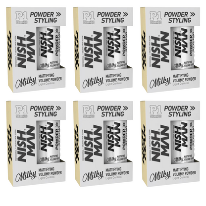 Nish Man P1 MILKY - Mattierendes Volumenpuder Leichter Halt 20Gr. - 6er-Pack