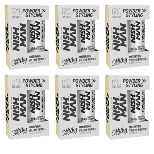 Nish Man P1 MILKY - Poudre Volumisante Matifiante Tenue Légère 20Gr. - Pack de 6