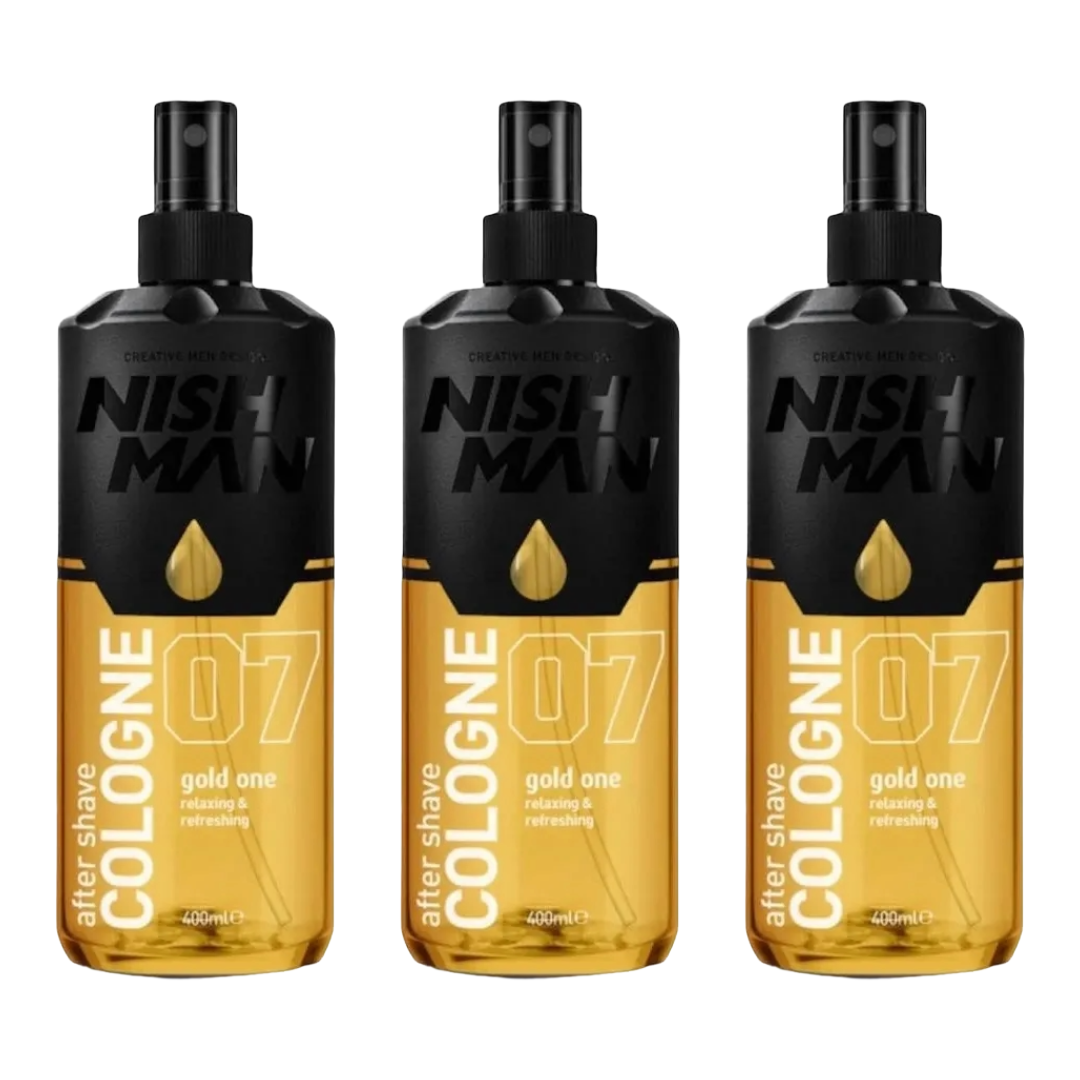 Nish Man After Shave Cologne Gold One 400ml - 3 Pack