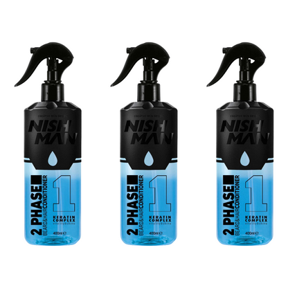 Nish Man Après-Shampoing Cheveux & Barbe 2 Phases Kératine 400ml - Lot de 3