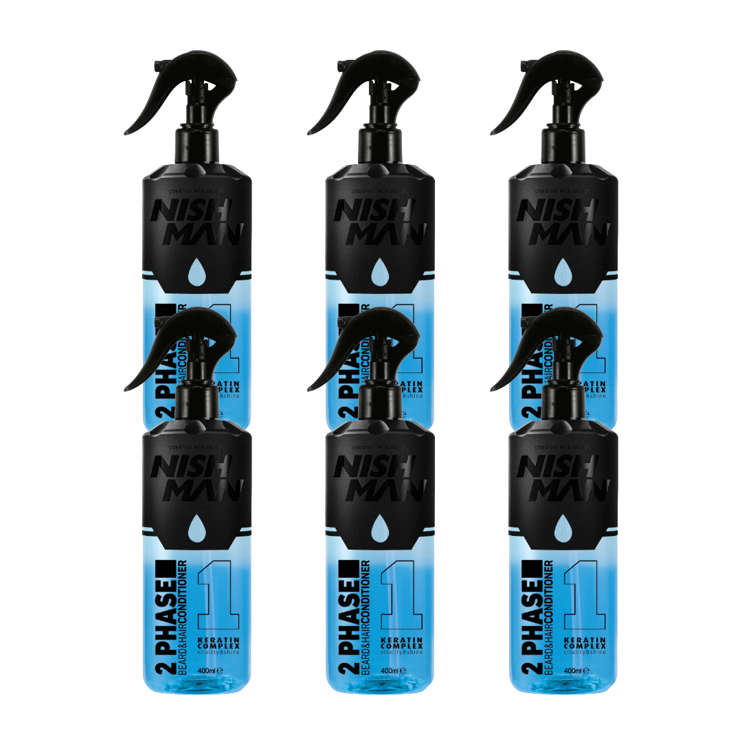 Nish Man 2 Phase Soin Cheveux et Barbe Kératine 400ml - Lot de 6