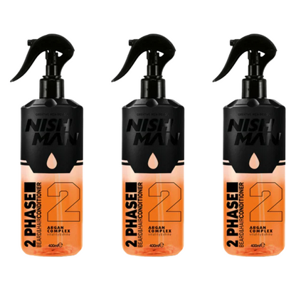 Nish Man Après-Shampoing Barbe et Cheveux Biphasé ARGAN 400ml - Lot de 3