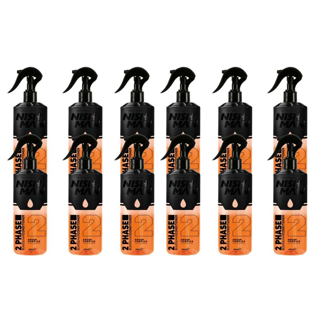 Nish Man 2 Phases Après-shampooing Barbe & Cheveux ARGAN 400ml - Lot de 12