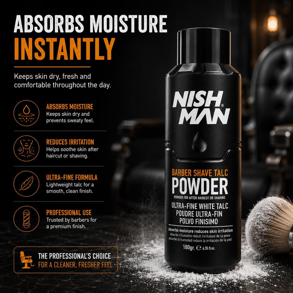 Nish Man Barber Shave Talc Poudre 180g