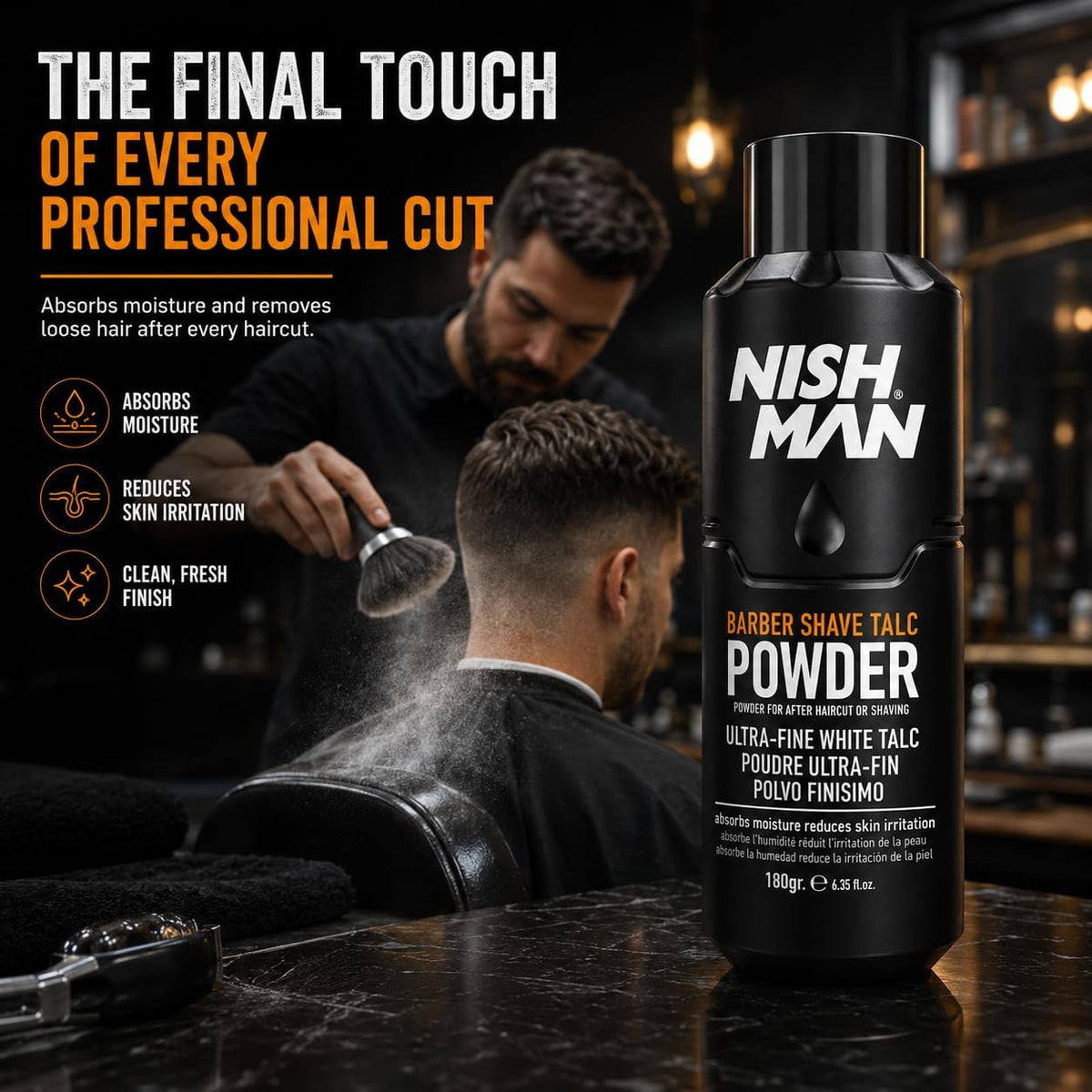 Nish Man Barber Shave Talc Poudre 180g