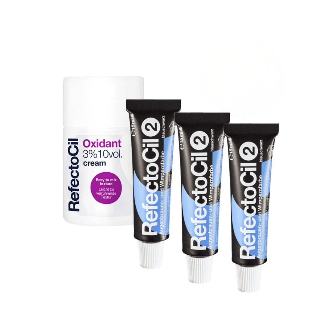 Refectocil Wimpernfarbe Nr. 2 Blauschwarz 3er-Pack + 3% Oxi Cream